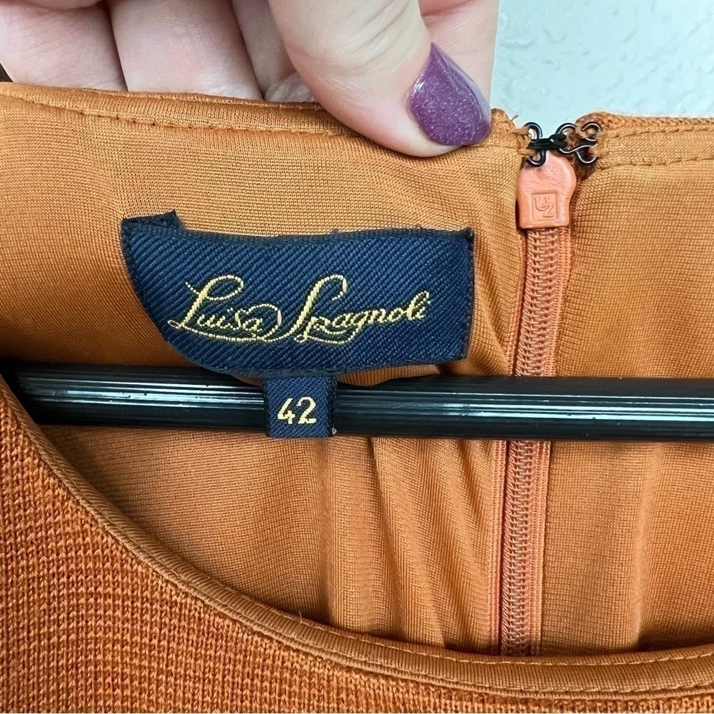 Luisa Spagnoli Woolmark 100% Virgin Wool Knit Sheath Dress in Black & Terracotta - Picture 4 of 7